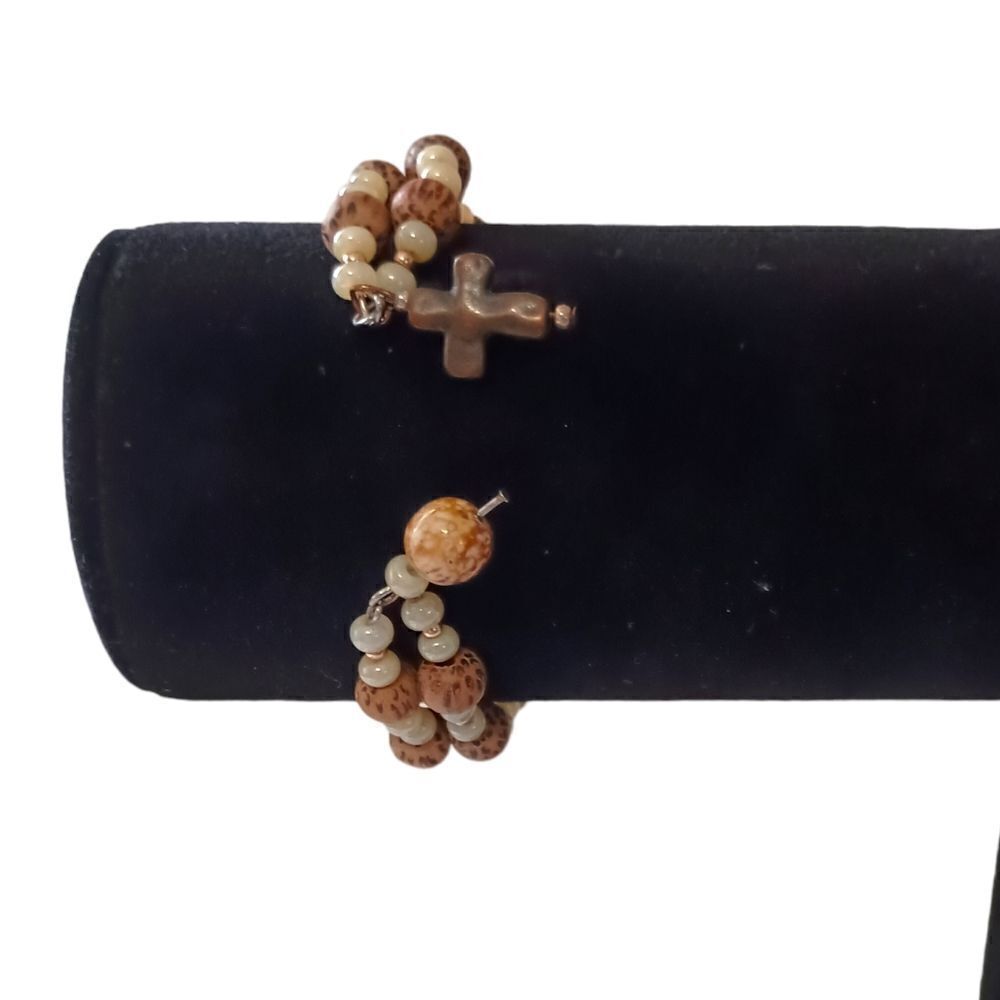 LIVE Beaded Bracelet Memory Wire Adjusts Bangle Cross Religious Inspirational - Picture 8 of 16